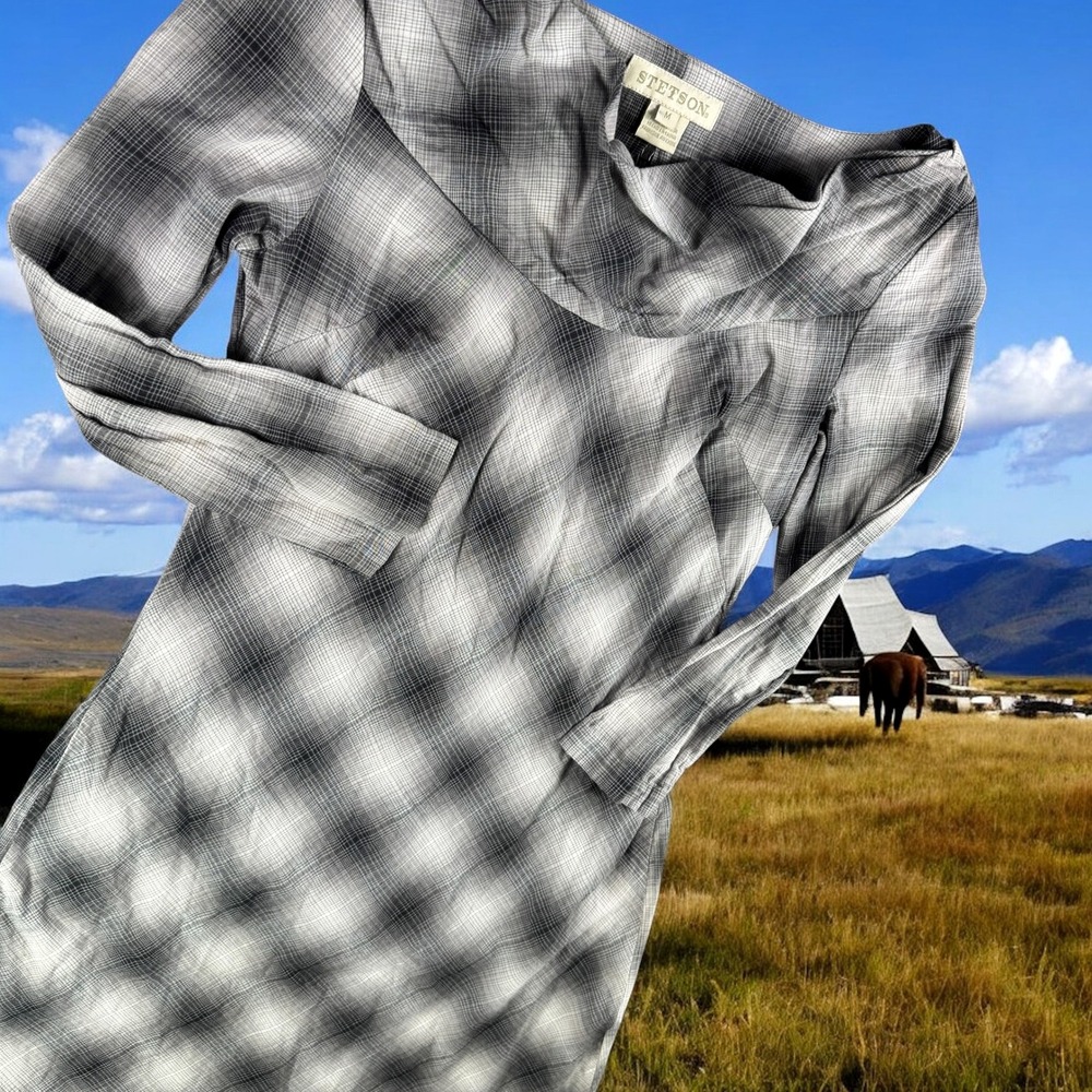 Stetson Dress Women M Plaid Cotton Long Sleeve Casual Western‎ Cowgirl Cocktail